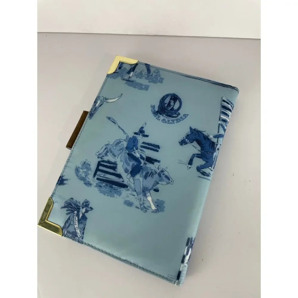 New Paul & Lydia Blue Rodeo Queen Toile iPad Mini Cover Small Notebook Rare Vtg